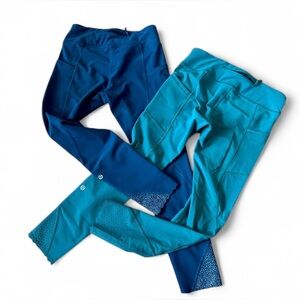 LOT OF 2 Lululemon Tight Stuff Tights Reflective Dots Blue/Green Size 6 Run Gym